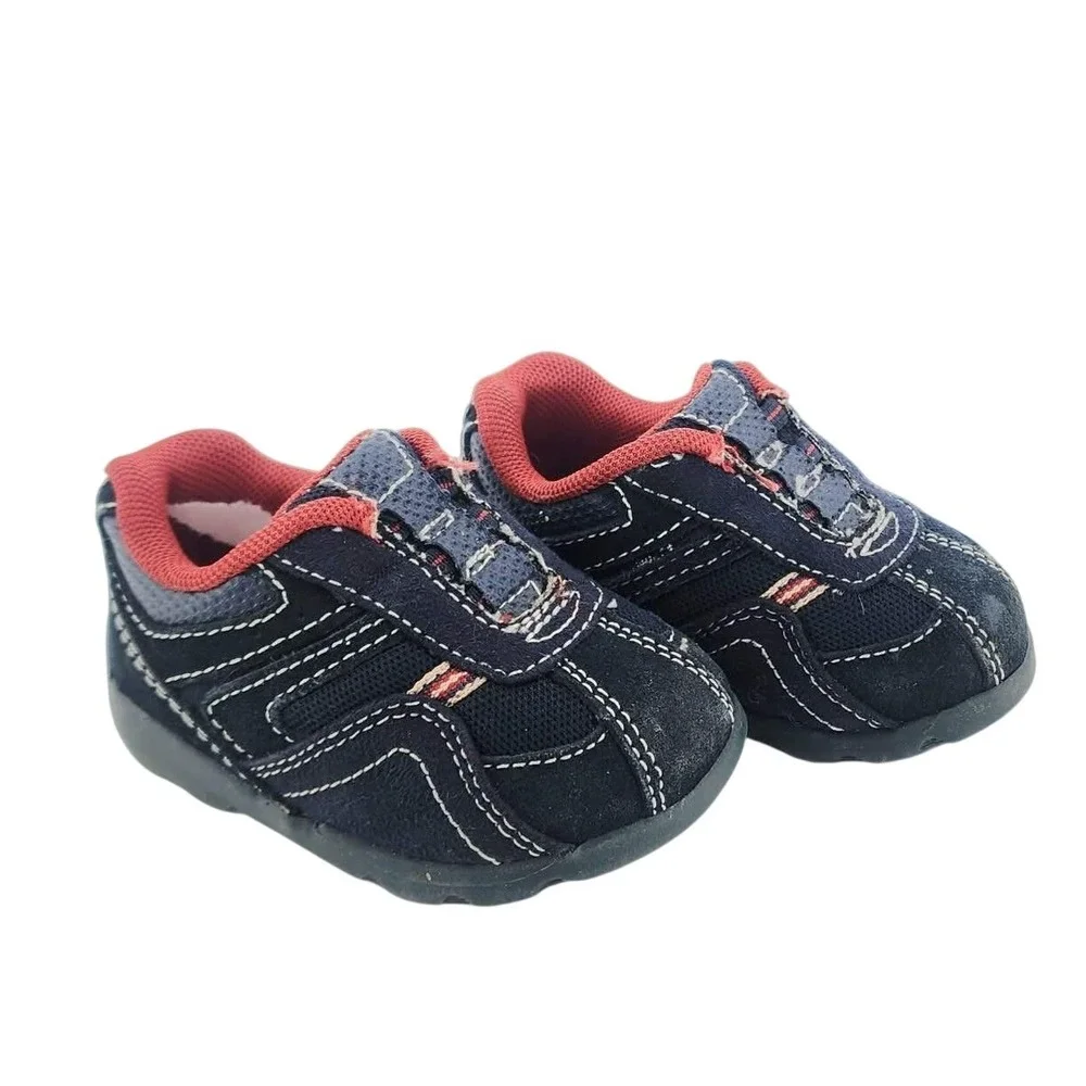 Teeny Toes Infant Boys Navy Blue Red Skid Resistant Sneakers‎ Size 2